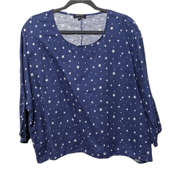 ATHENA MARIE Linen Star Print Boxy Top M - Picture 1 of 7